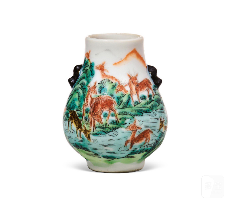 十九世纪  粉彩百鹿纹小尊